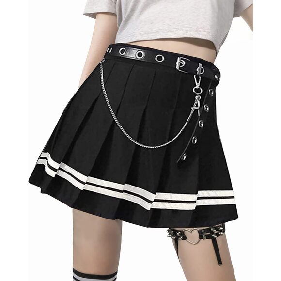 Dresses & Skirts - 5308 Mini Pleated Skirts Goth High Waist A Line Striped Skirt School